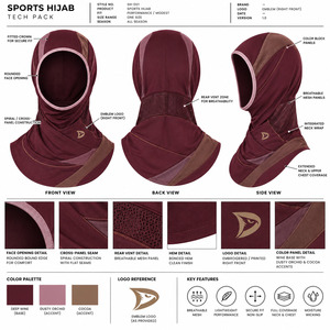 Orbital Deep Wine Hijab Breathable Stretch Jersey Performance Modest Athletic <b>Head</b> <b>Cover</b> Yoga Headscarf - Product Image 5