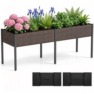 Fioriera da Giardino Ergonomica in Rattan PE da 29 Pollici, Capacità 352 Libbre, con Rivestimento in Tessuto Rimovibile, Materiale PP, 2 Sezioni - Product Image 1