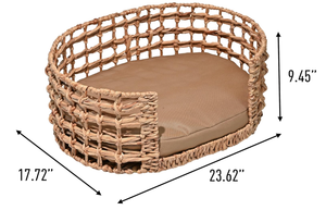 Lit pour animaux de compagnie portable Artex Hai Nam, tissé à la main, écologique, en jacinthe d'eau, imprimé animal, avec coussin amovible et lavable, rembourrage en coton. - Product Image 6