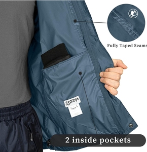 Men's Waterproof Hooded <b>Jacket</b> <b>Packable</b> Design Blue Casual Spring Wear Zipper Closure Stand Collar Regular Fit - Product Image 5