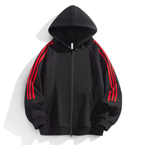 Sweat-shirt à capuche surdimensionné pour homme, manches rayées, style sportif, tissu en molleton français, vêtements d'automne - Product Image 3