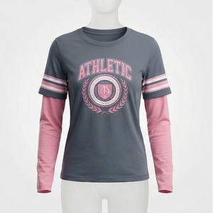 Camiseta 2 en 1 de algodón 100% de color personalizado, estilo vintage, de peso pesado, para hombre, de doble capa, extragrande, de manga larga, para verano. - Product Image 1