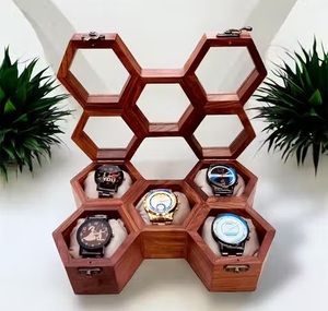 Hexa Time Vault Royal Hexagon Wooden Watch <b>Box</b> with 5-Slot Jewelry <b>Storage</b> Organizer for Prestige Watches - Product Image 3