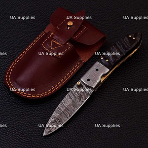 Cuchillo de bolsillo plegable EDC de grado industrial, hecho a mano, de acero de Damasco, con bloqueo de liner, para caza al aire libre, marca UA Supplies. - Product Image 5