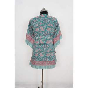 Kaftan en coton fait main imprimé au bloc pour femme, style bohème floral, tunique d'été confortable grande taille, robe de mariée, par-dessus maillot de bain - Product Image 6