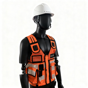 Gilet de sécurité haute visibilité, bandes réfléchissantes orange, plusieurs poches, polyester, uniforme de garde pour hommes, toutes saisons - Product Image 5