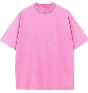 T-shirt rose surdimensionné à manches courtes et col rond pour homme, en jersey tricoté en coton, personnalisé, style vintage, anti-plis, respirant, 240g - Product Image 2