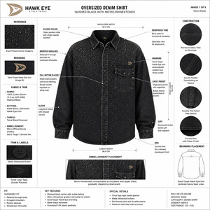 Camisa de Mezclilla Negra Lavada con Cristales Brillantes, Corte Holgado, Estilo Retro de los 90, Unisex, con Botones - Product Image 6