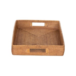 Bandeja Decorativa Rectangular de Fibra Vegetal con Asas, Diseño Rústico, Artesanía de Bambú y Ratán, Pieza Única - Product Image 2