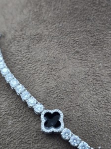 Women's 925 <b>Silver</b> Moissanite <b>Choker</b> Necklace Round Brilliant Cut Flower Design Rhodium Plated Classic Style Everyday Wear - Product Image 4