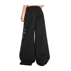 Vaqueros Anchos Góticos Personalizados para Mujer, Pantalones de Mezclilla Negros de Pierna Ancha, Moda Urbana Y2K, Venta al por Mayor OEM ODM - Product Image 2