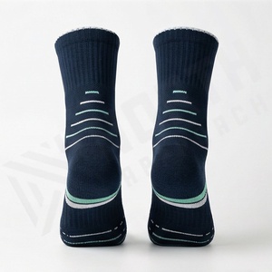 Crew Socks Solid Navy Blue Breathable Knitted Polyester Spandex Running Athletic Sports Socks for Adults Summer - Product Image 2