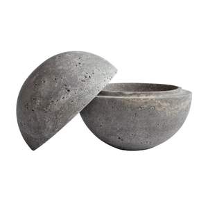 Boîte de rangement en marbre travertin avec pot en pierre de travertin naturel avec couvercle, petit récipient décoratif rond pour la maison ou le bureau - Product Image 2