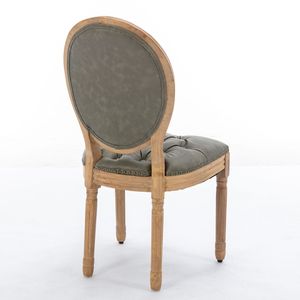 Sedia da Pranzo in Legno Massello Stile Francese con Decorazione Antica Dipinta a Mano, Fibbia e Finitura in Pelle Artificiale PU con Borchie - Product Image 5