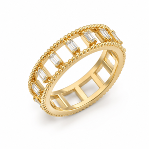แหวนแต่งงานแบบ Eternity ประดับเพชรแล็บโกรว์ ชุบโรเดียม ทองคำขาว 14K วินเทจ รุ่น Milgrain Baguette Window Band - Product Image 1