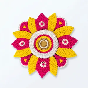 Rangoli Tradicional con Forma de Flor, Decoración para el Hogar, Diwali, Entrada Interior, 100% Hecho a Mano, Tela y Metal, Ecológico, Art Deco, para Velas de Té - Product Image 1