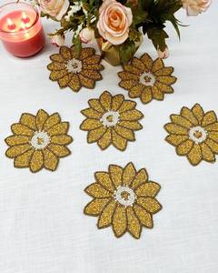 Handmade Yellow Sunflower Shape Knitted Eco-Friendly Coasters for Hotel & Home Use - Product Image 4