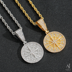 AARVA JEWELS Colgante con Diseño de Brújula, Plata 925 con Baño de Rodio, Corte Brillante, Microincrustaciones, Estilo Hiphop, Unisex, Cadena de Lujo - Product Image 6