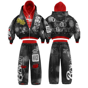 Ensemble de sweat-shirts à capuche unisexe noir et rouge avec imprimé Vision Build Victory, manches longues, tricoté, tenue hip-hop, vêtements d'automne - Product Image 6