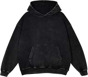 Sweat-shirt à capuche en molleton noir pour homme, avec poche avant, 100% coton, coupe ample, style streetwear - Product Image 1