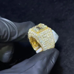 <b>Emerald</b> Cut Moissanite Champion Cluster <b>Ring</b> Men's Fully Iced Hip Hop Engagement Birthday Anniversary Gift 925 Sterling <b>Silver</b> - Product Image 5