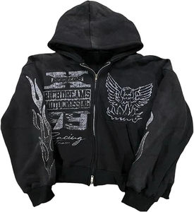 Sweat à capuche zippé streetwear, vestes grunge, streetwear Y2K, unisexe, emo, vintage années 2000, vêtements d'extérieur, sweats à capuche graphiques oversize, Star Rapper - Product Image 1
