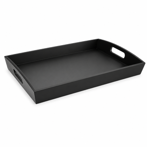 Premium <b>Black</b> Bamboo Serving Tray with Cutout Handles | Large Rectangular Breakfast Platter Home Hotel Restaurant Room Service - Product Image 1