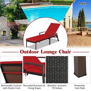 Adjustable Outdoor Reclining Patio Rattan Lounge <b>Chair</b> with Backrest for Sun <b>Lounging</b> - Product Image 3