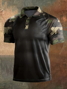 เสื้อยืดผู้ชายคุณภาพใหม่ ลายพรางพิมพ์ลาย เสื้อโปโลแขนสั้นทรงคลาสสิกเรียบง่าย แขนสั้นแบบแร็กแลน - Product Image 5