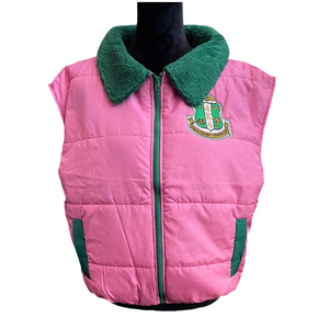Chaleco Acolchado Rosa y Verde para Mujer, Chaqueta sin Mangas, Ligera, Cálida, Informal, Estilo Sorority, Moda de Invierno - Product Image 1