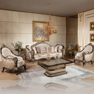 Juego de Sofás Tapizados en Madera de Teca de Lujo, Estilo Real Europeo Clásico, Tallado a Mano, Muebles para Sala de Estar de Villa - Product Image 1