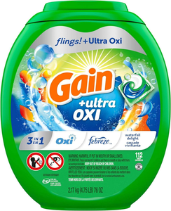 ผงซักฟอกแบบเม็ด Gain Flings Ultra Oxi สูตรเข้มข้น กลิ่น Waterfall Delight พร้อมคุณสมบัติป้องกันกลิ่น จำนวน 112 เม็ด - Product Image 1