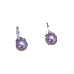 Boucles d'oreilles pour femmes en argent S925, perle d'eau douce de 9-10 mm, violet clair intense avec des défauts discrets, design minimaliste, clous d'oreilles - Product Image 5