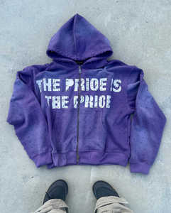 Sudaderas unisex puntiagudas de diamantes de imitación de alta calidad DTG Print Graphic Zip up Thick French Terry Hoodies - Product Image 5