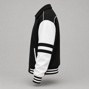 Chaqueta Varsity Legend Status para Hombre, Negra y Blanca con Mangas en Contraste, Cierre de Cremallera Frontal, Estampado de Letras, Estilo Casual para Otoño - Product Image 3