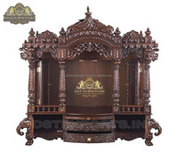 Temple traditionnel sculpté en forme d'éléphant pour la vénération hindoue à domicile, Mandapam en noyer poli pour maisons, Achetez un temple en bois massif de style antique au Royaume-Uni