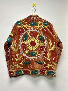 Handcrafted Boho Suzani Embroidery <b>Jacket</b> <b>Women</b> Brown <b>Velvet</b> Stand Collar Floral Stitching Ethnic Inspired Layering <b>Jacket</b> - Product Image 5