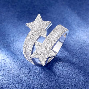 Bague unisexe en argent 925 plaqué rhodium, motif étoile de David glacée, style hip-hop, pour mariage, fête, championnat, avec diamant Moissanite, cadeau - Product Image 2