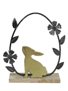 Artesign <b>Gold</b> Bunny Rabbit Nickel Aluminium <b>Statue</b> Floral Wreath Wooden Base Modern Spring Easter Tabletop Decor Durable 2x1x2 - Product Image 4