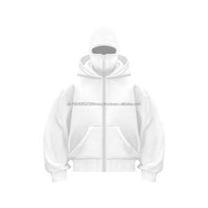 Sudadera con capucha y pasamontañas de algodón estampado Y2K para hombre, estilo urbano casual, con cremallera completa y diseño de doble capucha a la moda - Product Image 4