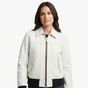 <b>Women</b> <b>Leather</b> <b>Jacket</b> with Front Zip Genuine <b>Leather</b> <b>Bomber</b> <b>Jacket</b> <b>for</b> <b>Women</b> <b>Women's</b> <b>Leather</b> <b>Jacket</b> with Side Pockets - Product Image 1