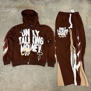 Ensemble de survêtement pour homme Only Talking Money, marron, sweat à capuche avec cordon de serrage et pantalon, hiver, uni, longueur intégrale, en coton - Product Image 1