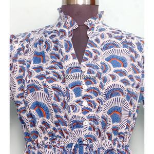 100% Cotton Knitted Women's Mini <b>Dress</b> V-Neck Short Sleeve High Waist A-Line Digital Printed Floral Washable Breathable Office - Product Image 4