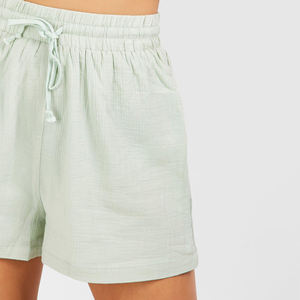 Shorts casuales de algodón 100% de color sólido con estampado para mujer, diseño personalizado, secado rápido, cintura con cordón, shorts de verano para mujer - Product Image 4