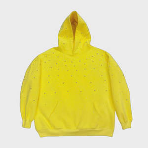 Ensemble de survêtement 2 pièces pour homme en molleton 100% coton français, avec sweat à capuche zippé et pantalon de survêtement, orné de strass, respirant et tricoté effet vieilli - Product Image 6