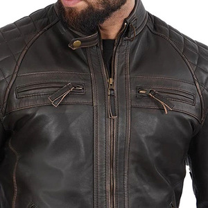 Factory Wholesale Price <b>Men's</b> Genuine Leather <b>Jacket</b> Canvas Stand Collar Waterproof Breathable Winter Biker Reversible - Product Image 6
