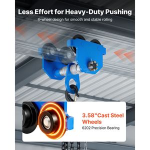 Carrello Elettrico per Paranco con Capacità di 4400 Libbre/2 Tonnellate, Doppia Ruota, Trave Regolabile, Larghezza Flangia I-Beam 2.4"-7" - Product Image 4