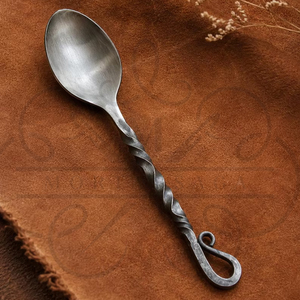 Ensemble de cuillères faites à la main |   Ensemble de couverts médiévaux en fer, cuillère, fourchette, couteau, forgés à la main, ustensiles vikings avec étui en cuir |   Cadeau pour lui - Product Image 2