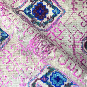 Tapis traditionnel en laine et soie noué à la main, rose blush et beige, 10' x 14' - Product Image 5