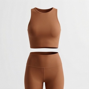 Customized Color Block Sleeveless Crop <b>Top</b> <b>Cross</b> Stripped Back Long Legging Womens Two Piece Yoga Set Fitness Apparel - Product Image 1